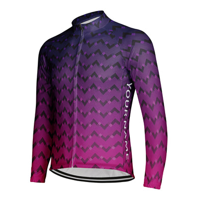 Customized Purple Pink Gradient Wavy Line Men's Winter Thermal Fleece Cycling Jersey Long Sleeve