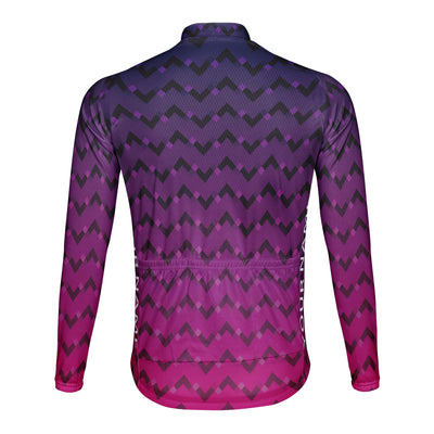 Customized Purple Pink Gradient Wavy Line Men's Cycling Jersey Long Sleeve