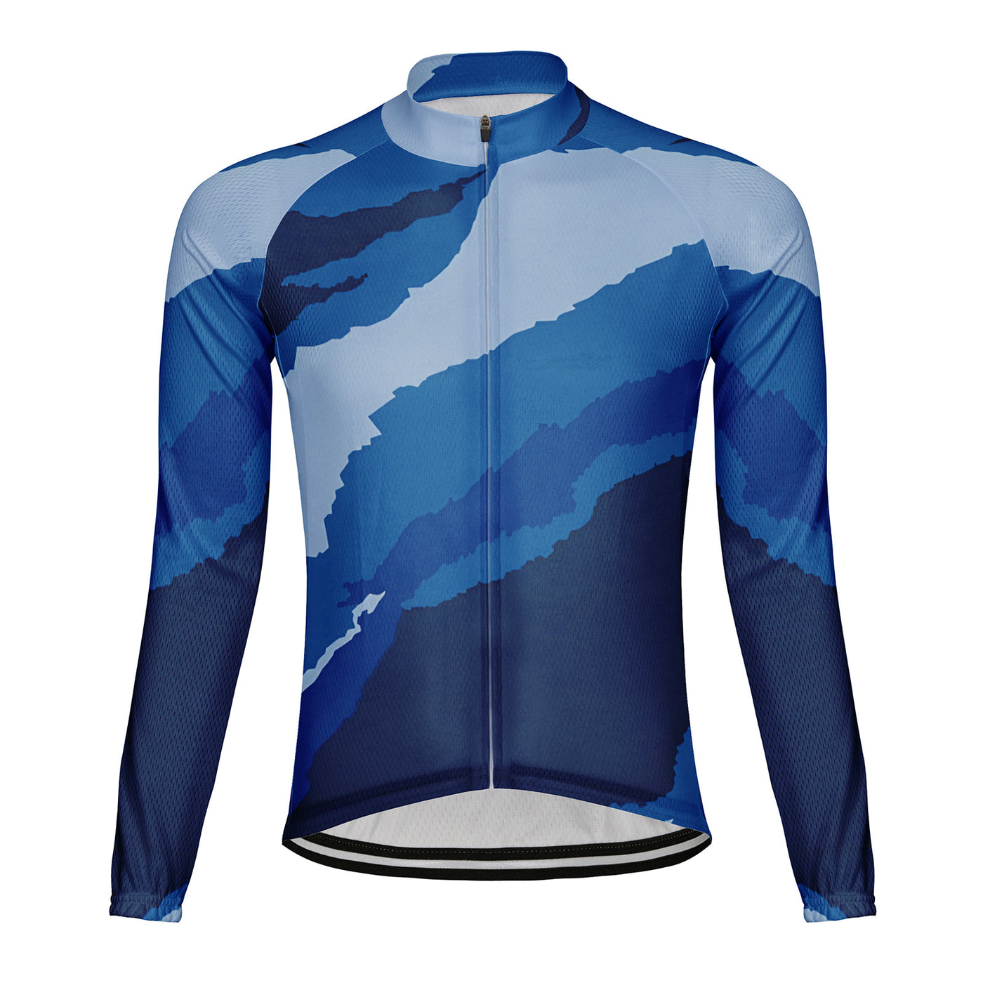 Customized Blue And White Ocean Abstract Men's Winter Thermal Fleece Cycling Jersey Long Sleeve