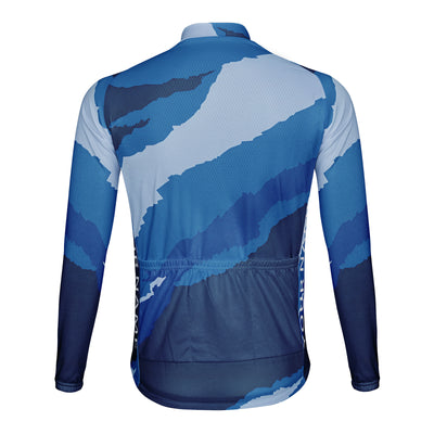 Customized Blue And White Ocean Abstract Men's Cycling Jersey Long Sleeve