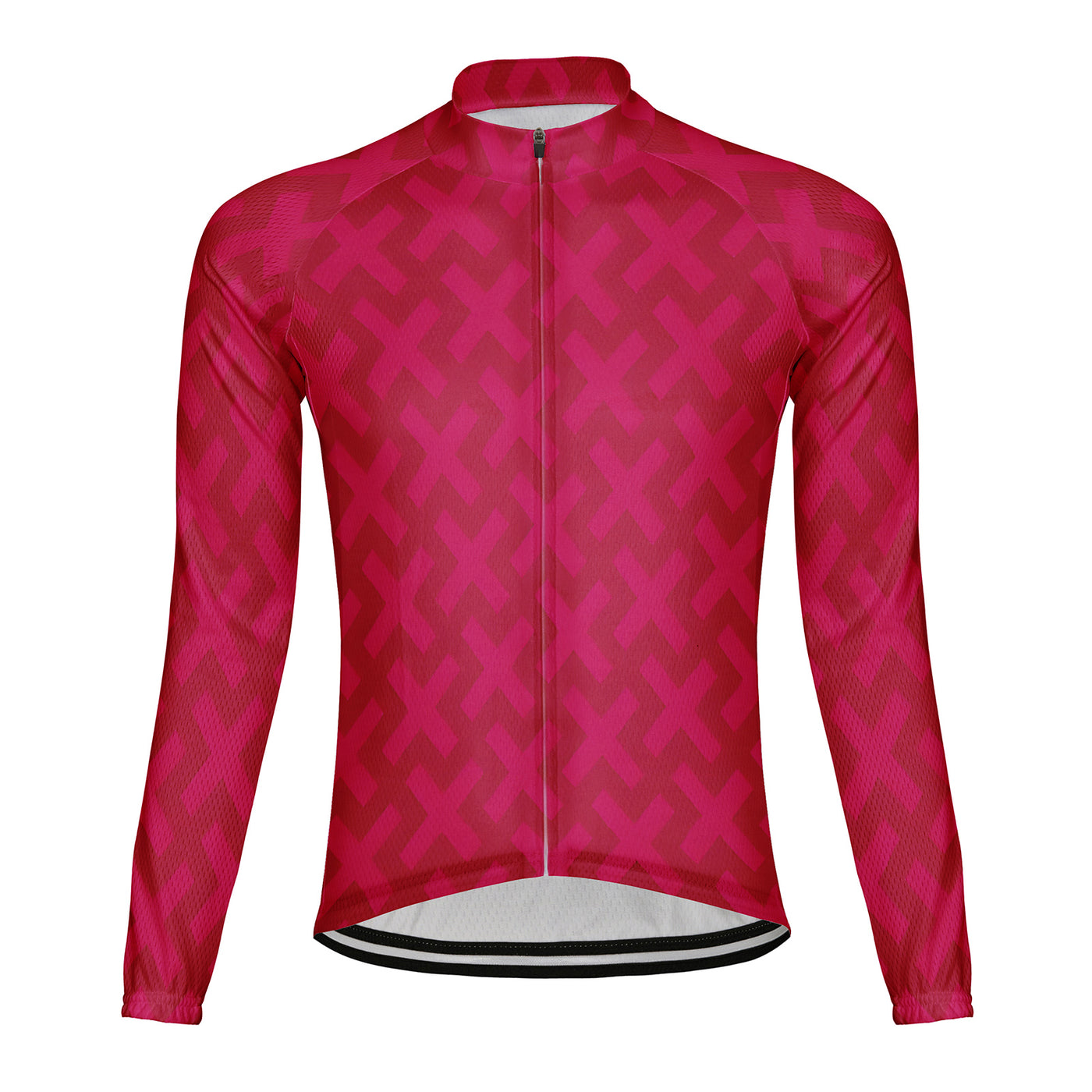 Customized Red Cross Grid Pattern Men's Cycling Jersey Long Sleeve