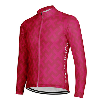 Customized Red Cross Grid Pattern Men's Winter Thermal Fleece Cycling Jersey Long Sleeve
