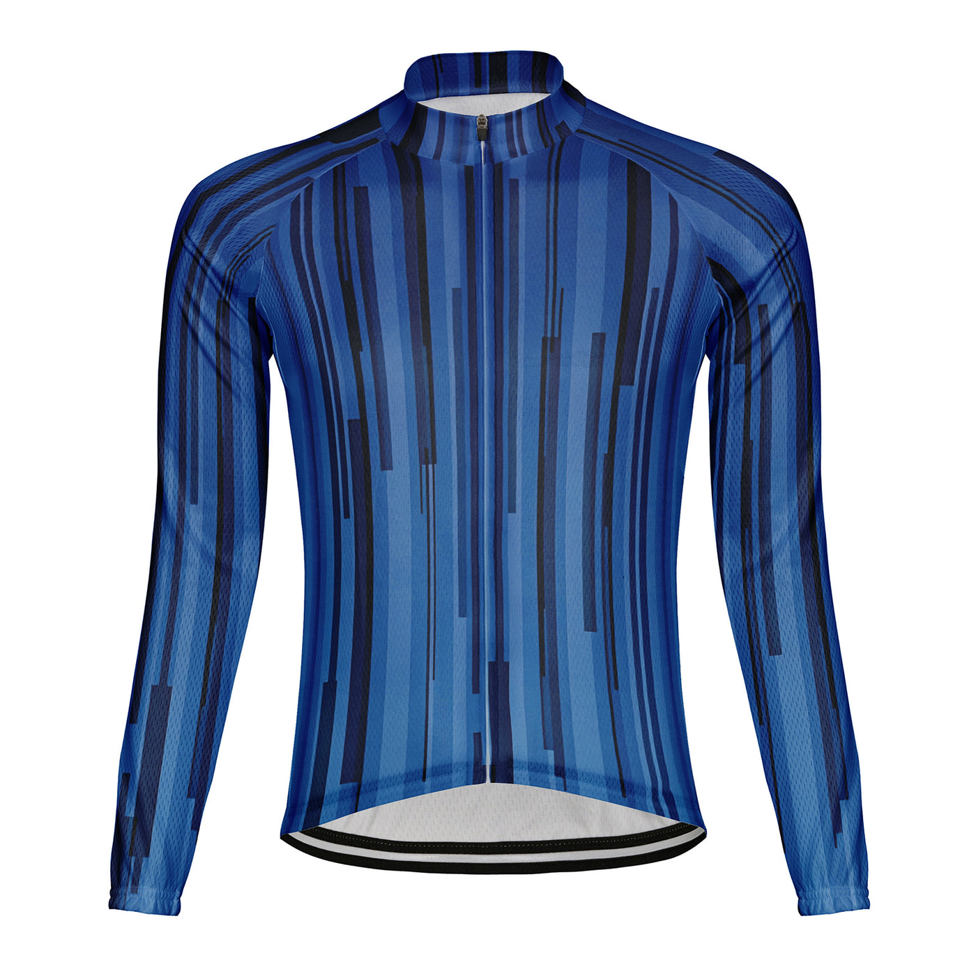 Customized Deep Blue Vertical Line Men's Cycling Jersey Long Sleeve
