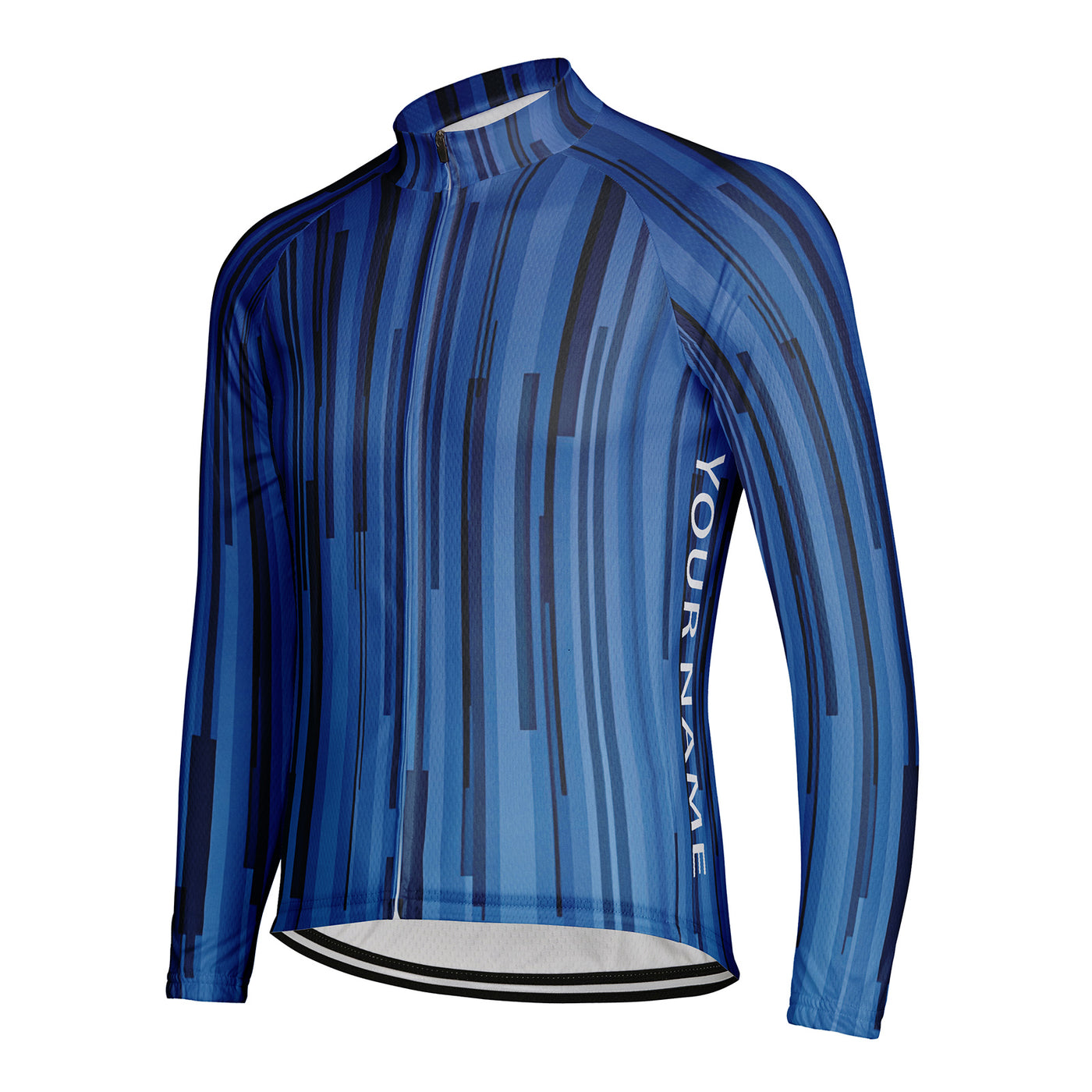 Customized Deep Blue Vertical Line Men's Cycling Jersey Long Sleeve