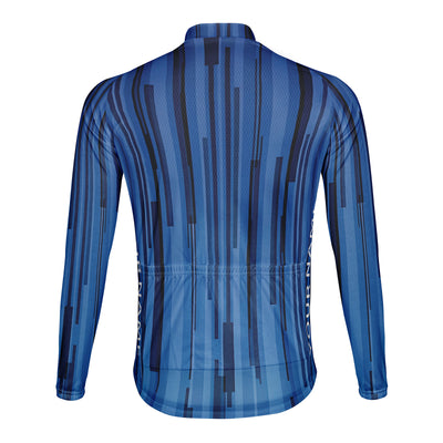 Customized Deep Blue Vertical Line Men's Cycling Jersey Long Sleeve