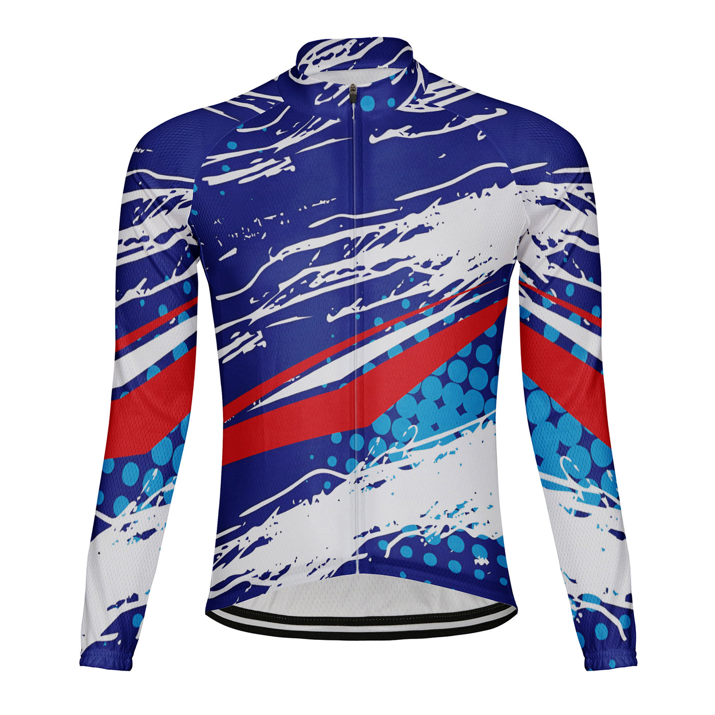 Customized Blue, White, And Red Dynamic Brushstrokes Men's Winter Thermal Fleece Cycling Jersey Long Sleeve