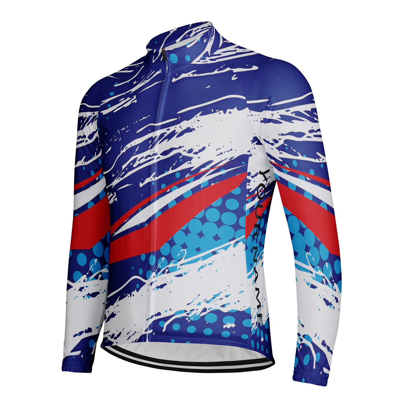 Customized Blue, White, And Red Dynamic Brushstrokes Men's Winter Thermal Fleece Cycling Jersey Long Sleeve