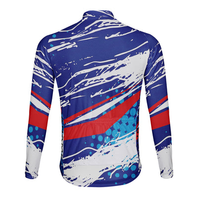 Customized Blue, White, And Red Dynamic Brushstrokes Men's Winter Thermal Fleece Cycling Jersey Long Sleeve