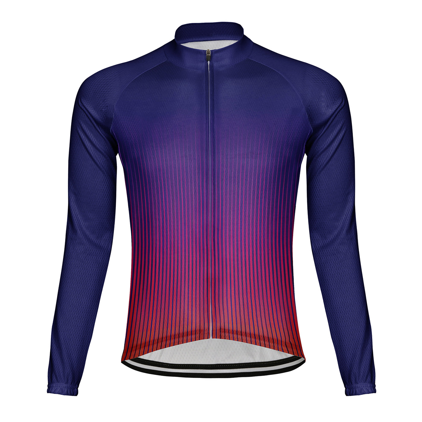 Customized Purple Red Gradient Lines Men's Winter Thermal Fleece Cycling Jersey Long Sleeve