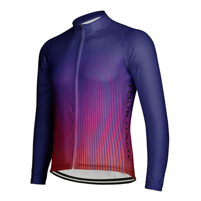 Customized Purple Red Gradient Lines Men's Cycling Jersey Long Sleeve