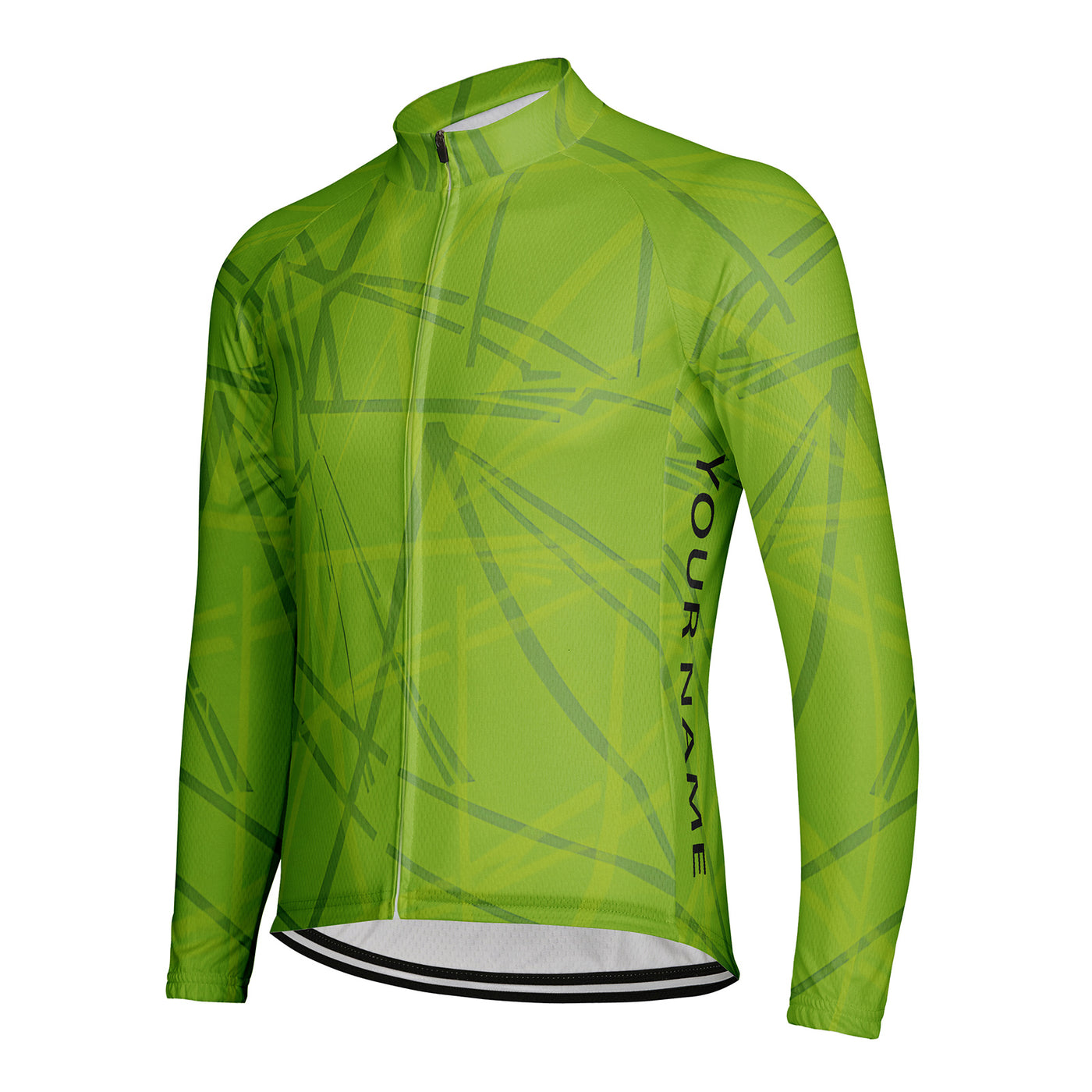 Customized Interwoven Green Lines Men's Winter Thermal Fleece Cycling Jersey Long Sleeve