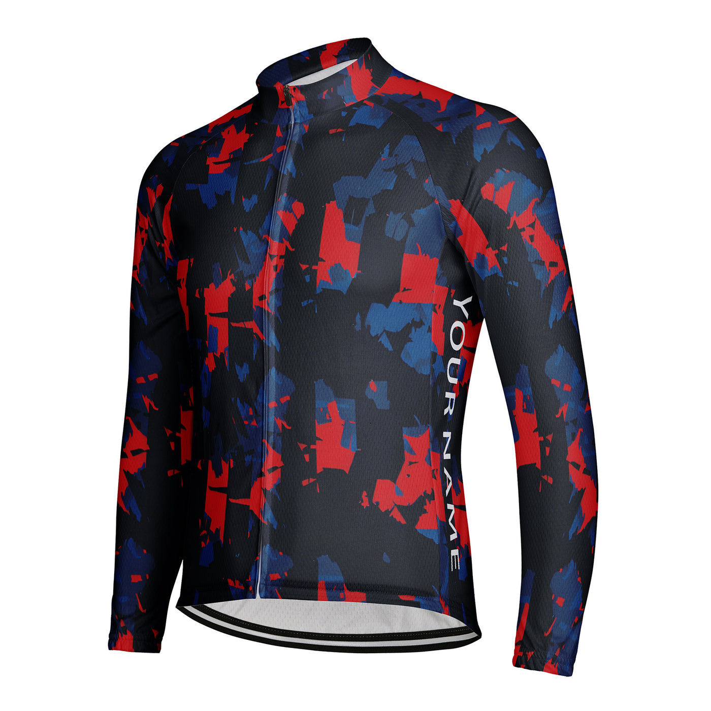 Customized Red And Blue Mist Men's Winter Thermal Fleece Cycling Jersey Long Sleeve