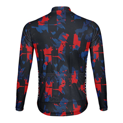Customized Red And Blue Mist Men's Winter Thermal Fleece Cycling Jersey Long Sleeve