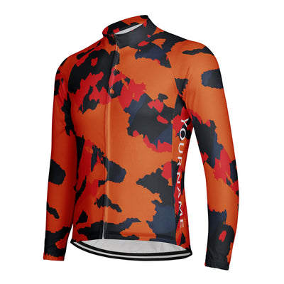 Customized Orange and Black Shards Men's Cycling Jersey Long Sleeve