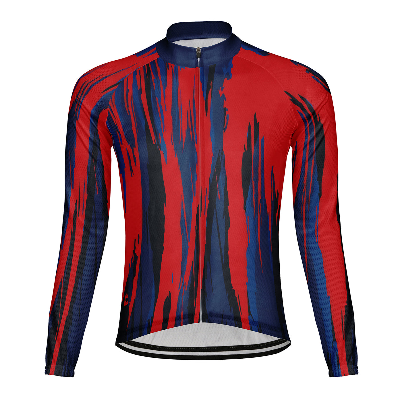 Customized Red And Blue Cracks Men's Winter Thermal Fleece Cycling Jersey Long Sleeve