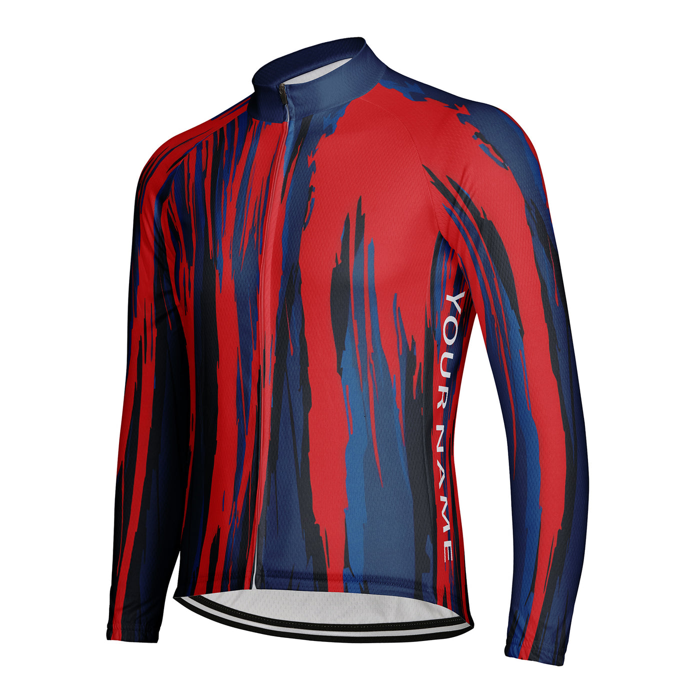 Customized Red And Blue Cracks Men's Winter Thermal Fleece Cycling Jersey Long Sleeve