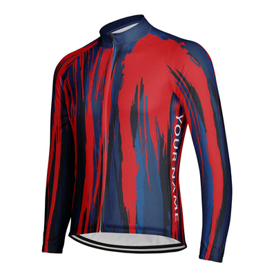 Customized Red And Blue Cracks Men's Winter Thermal Fleece Cycling Jersey Long Sleeve
