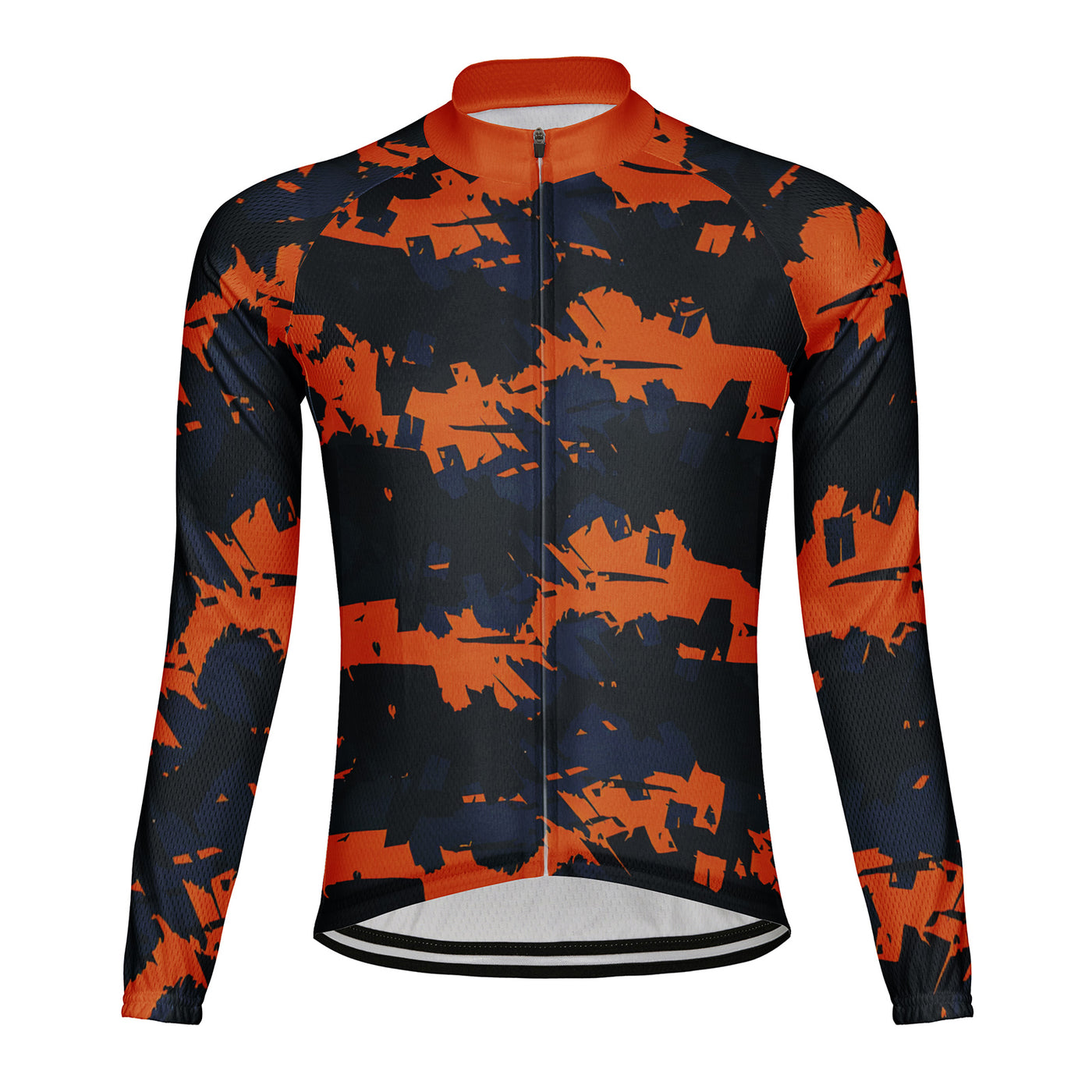 Customized Orange Camouflage Men's Winter Thermal Fleece Cycling Jersey Long Sleeve