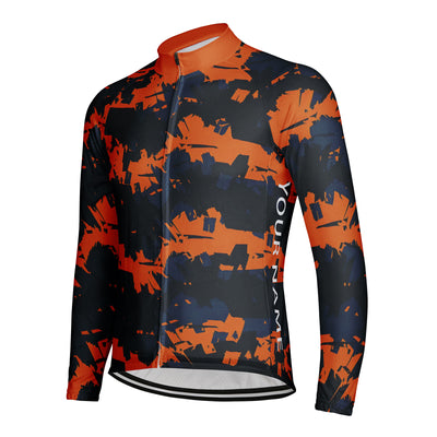 Customized Orange Camouflage Men's Cycling Jersey Long Sleeve