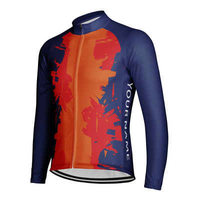 Customized Red, Blue, And Orange Contrasting Graffiti Men's Winter Thermal Fleece Cycling Jersey Long Sleeve
