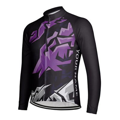 Customized Purple Grey Breaking Edge Men's Winter Thermal Fleece Cycling Jersey Long Sleeve