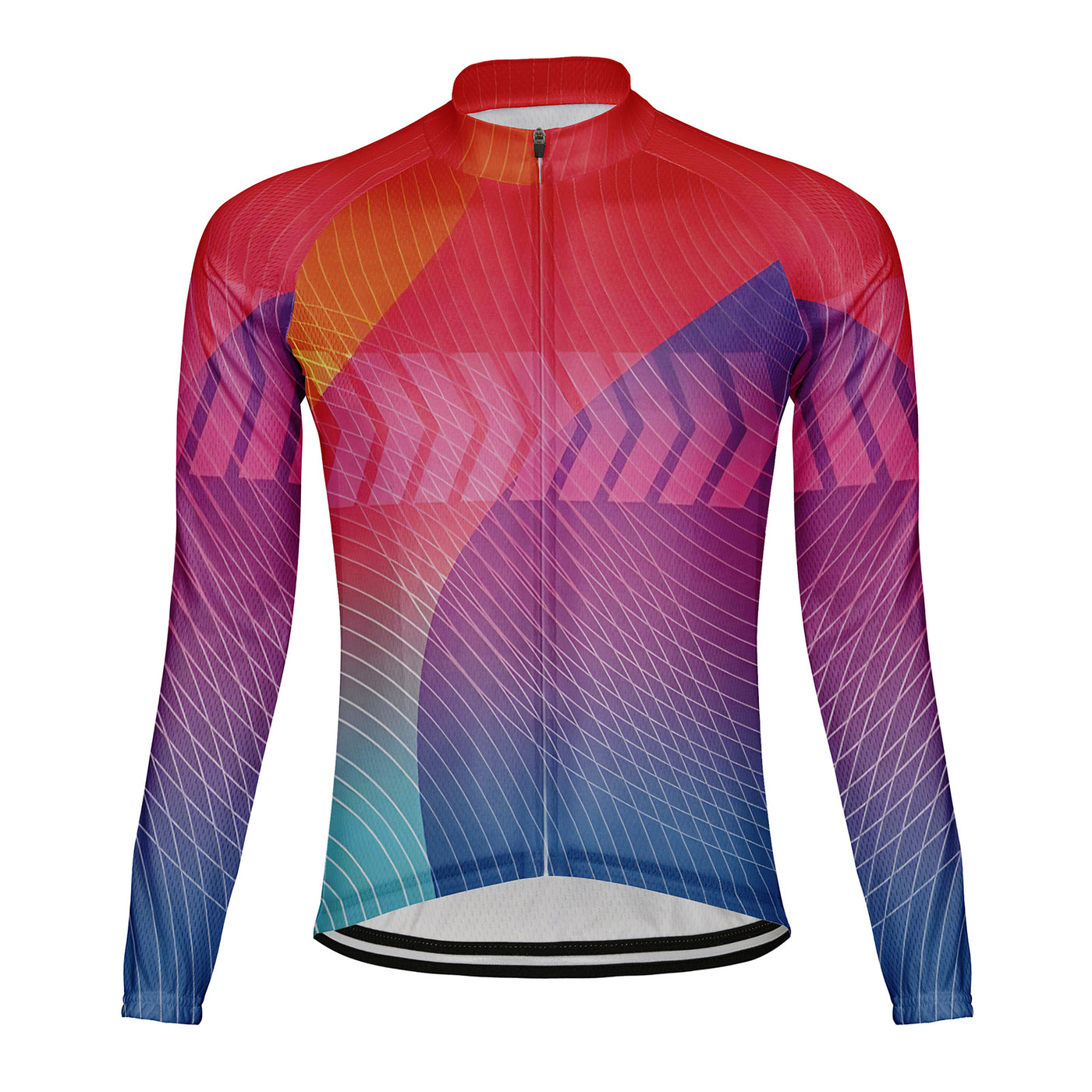 Customized Orange Blue Illusion Realm Men's Cycling Jersey Long Sleeve