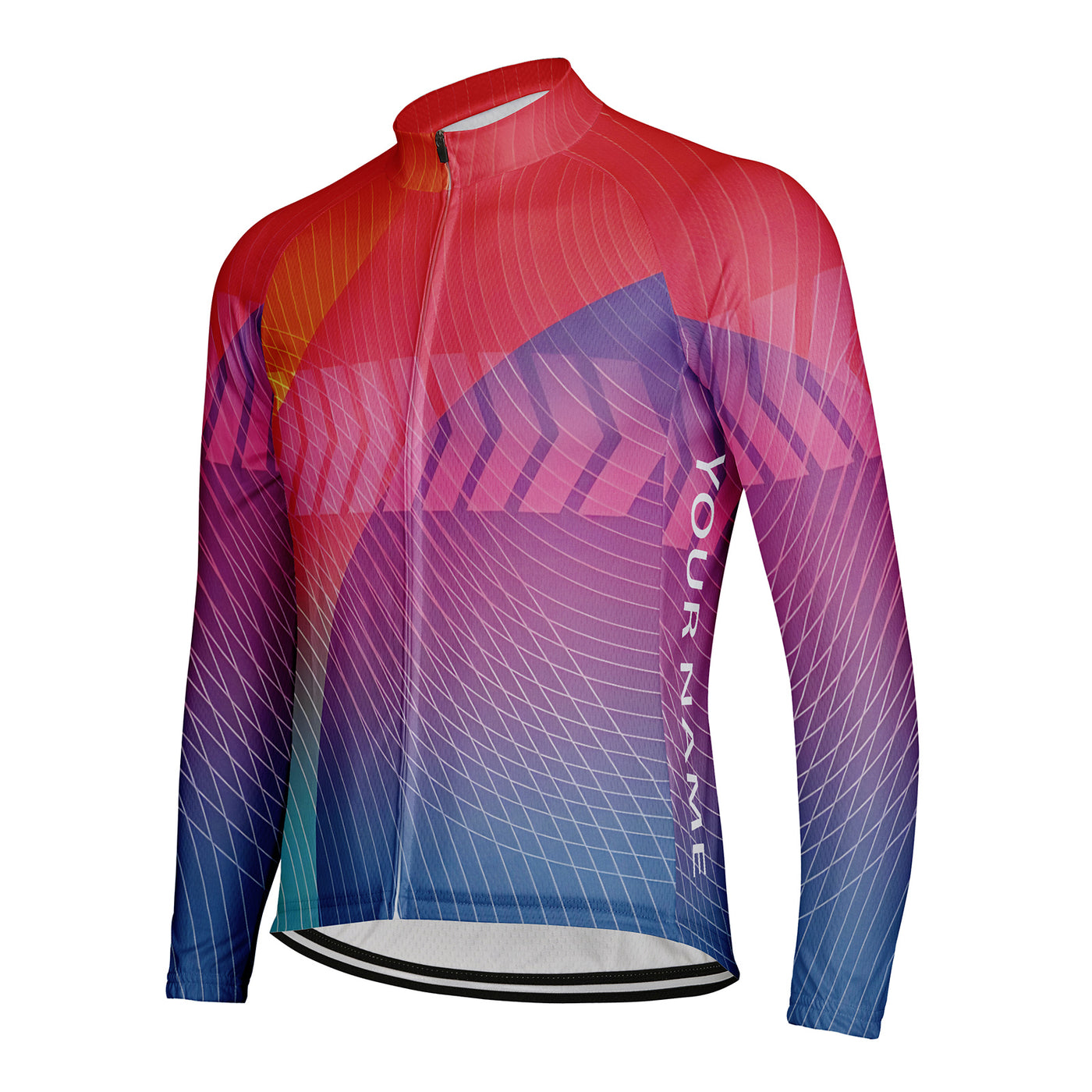 Customized Orange Blue Illusion Realm Men's Cycling Jersey Long Sleeve