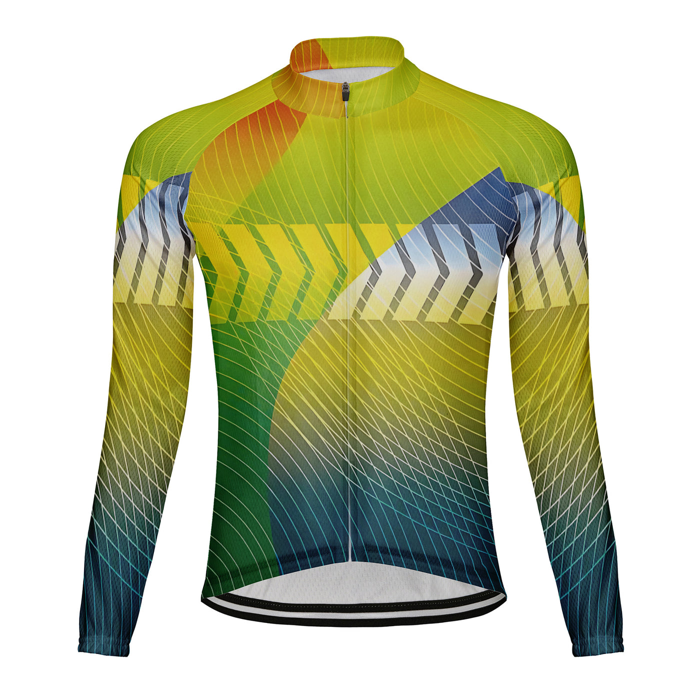 Customized Orange Blue Illusion Realm Men's Winter Thermal Fleece Cycling Jersey Long Sleeve