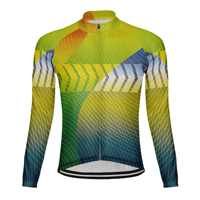 Customized Orange Blue Illusion Realm Men's Winter Thermal Fleece Cycling Jersey Long Sleeve
