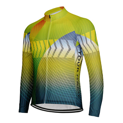 Customized Orange Blue Illusion Realm Men's Winter Thermal Fleece Cycling Jersey Long Sleeve