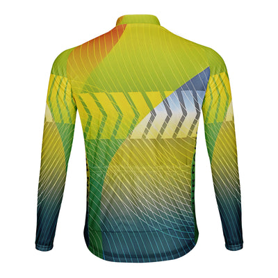 Customized Orange Blue Illusion Realm Men's Winter Thermal Fleece Cycling Jersey Long Sleeve