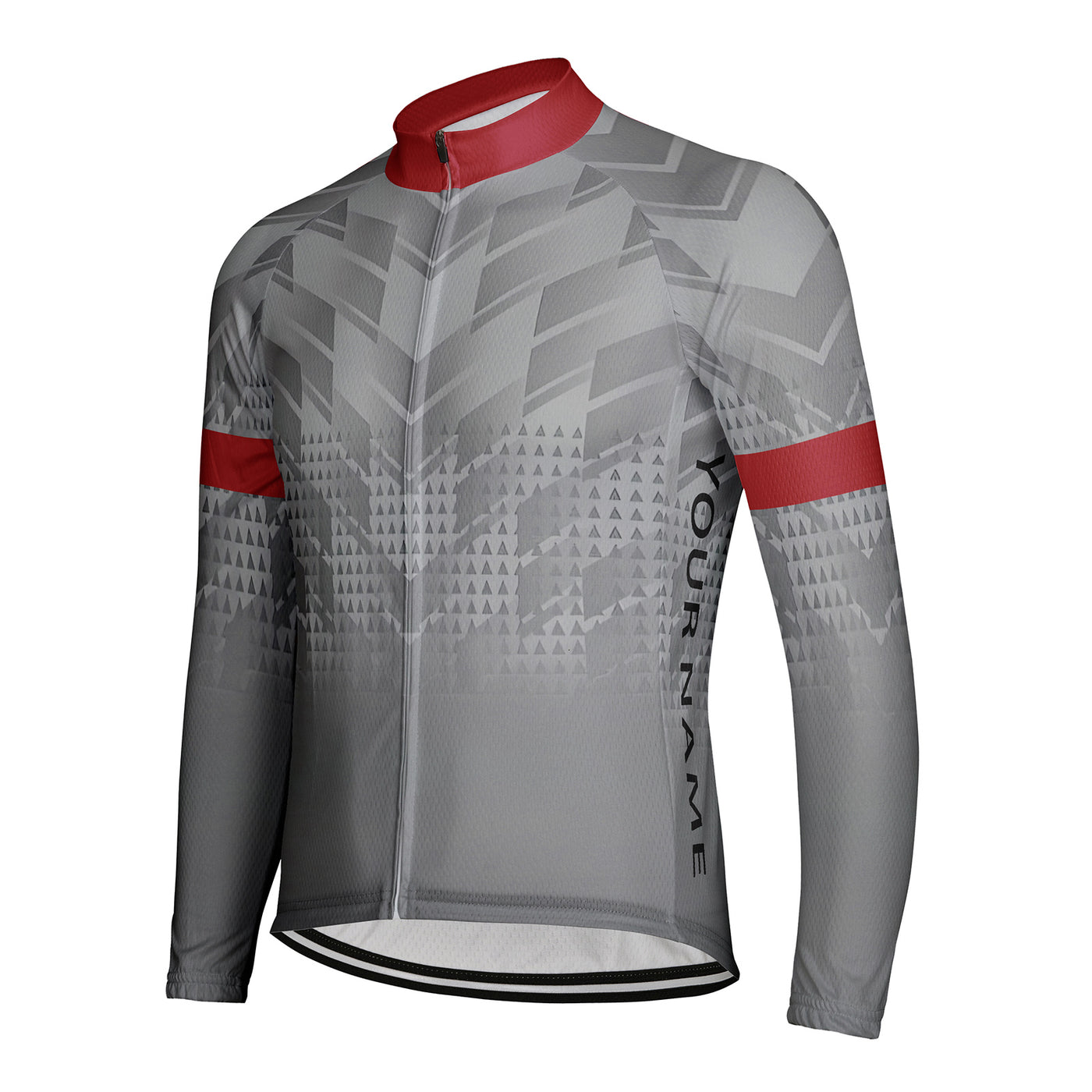 Customized Gradient Gray Men's Winter Thermal Fleece Cycling Jersey Long Sleeve