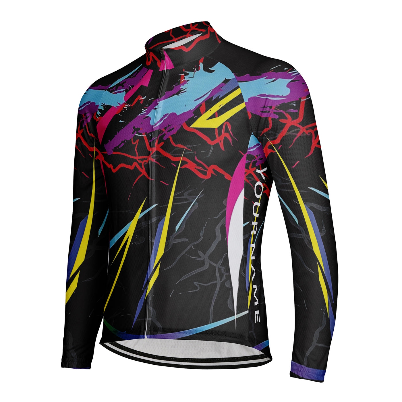 Customized Neon Lightning Phantom Men's Winter Thermal Fleece Cycling Jersey Long Sleeve