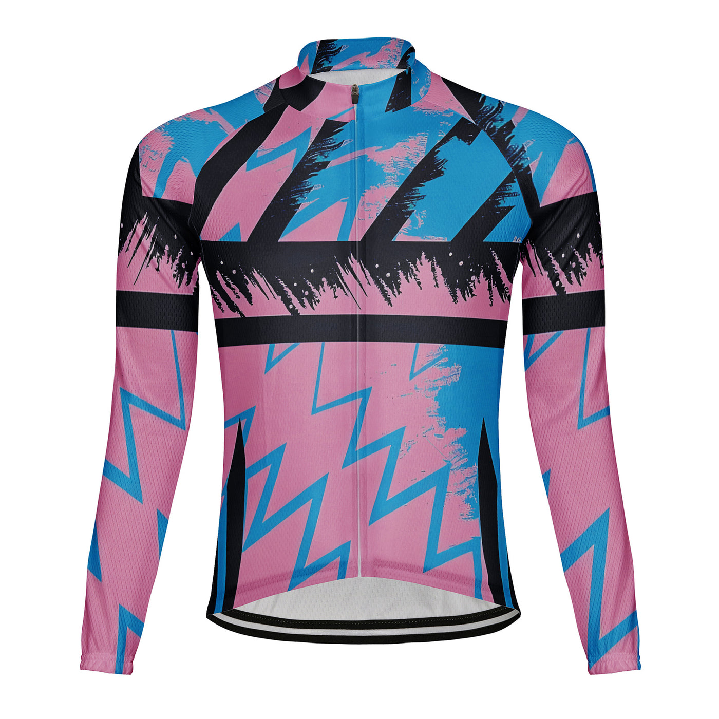 Customized Color-Blocking Zigzag·Retro Wave Men's Winter Thermal Fleece Cycling Jersey Long Sleeve