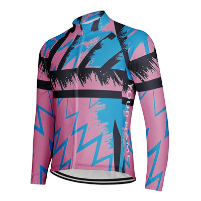 Customized Color-Blocking Zigzag·Retro Wave Men's Winter Thermal Fleece Cycling Jersey Long Sleeve