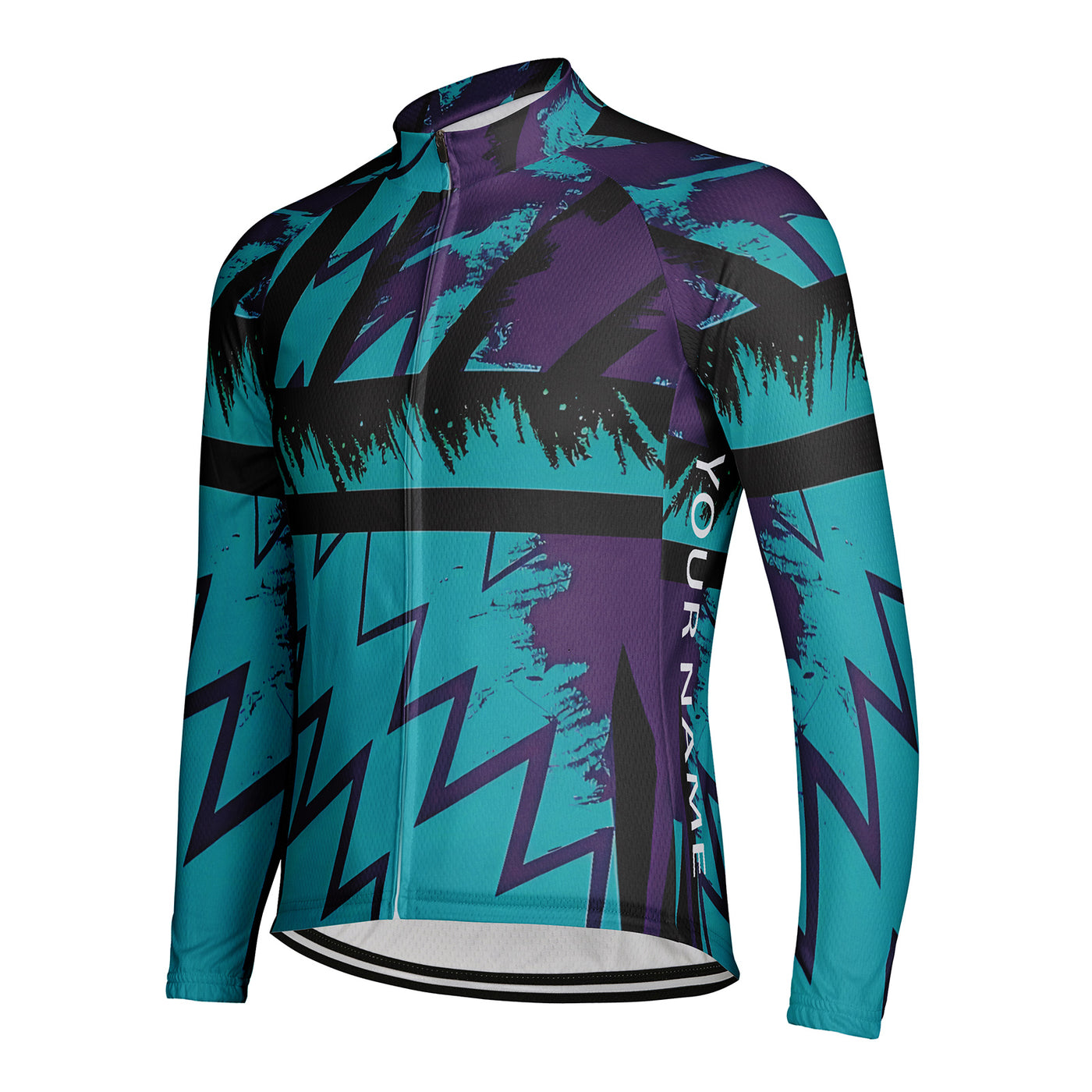Customized Color-Blocking Zigzag·Retro Wave Men's Winter Thermal Fleece Cycling Jersey Long Sleeve
