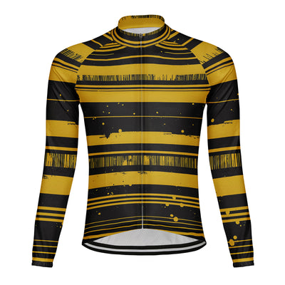 Customized Black and yellow color blocking Men's Winter Thermal Fleece Cycling Jersey Long Sleeve