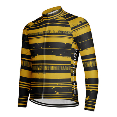 Customized Black and yellow color blocking Men's Cycling Jersey Long Sleeve