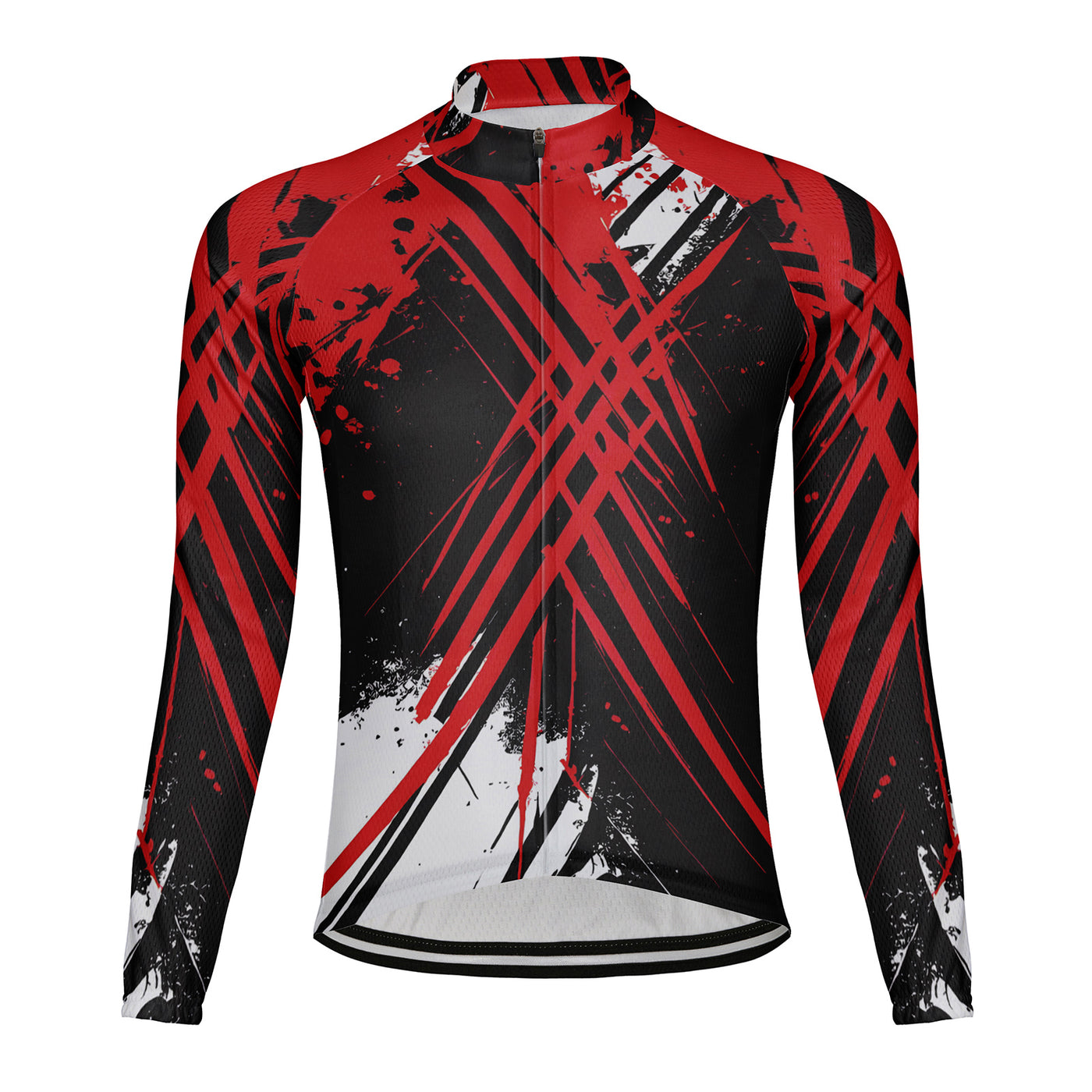 Customized Red Black Cross Color Collision Men's Cycling Jersey Long Sleeve