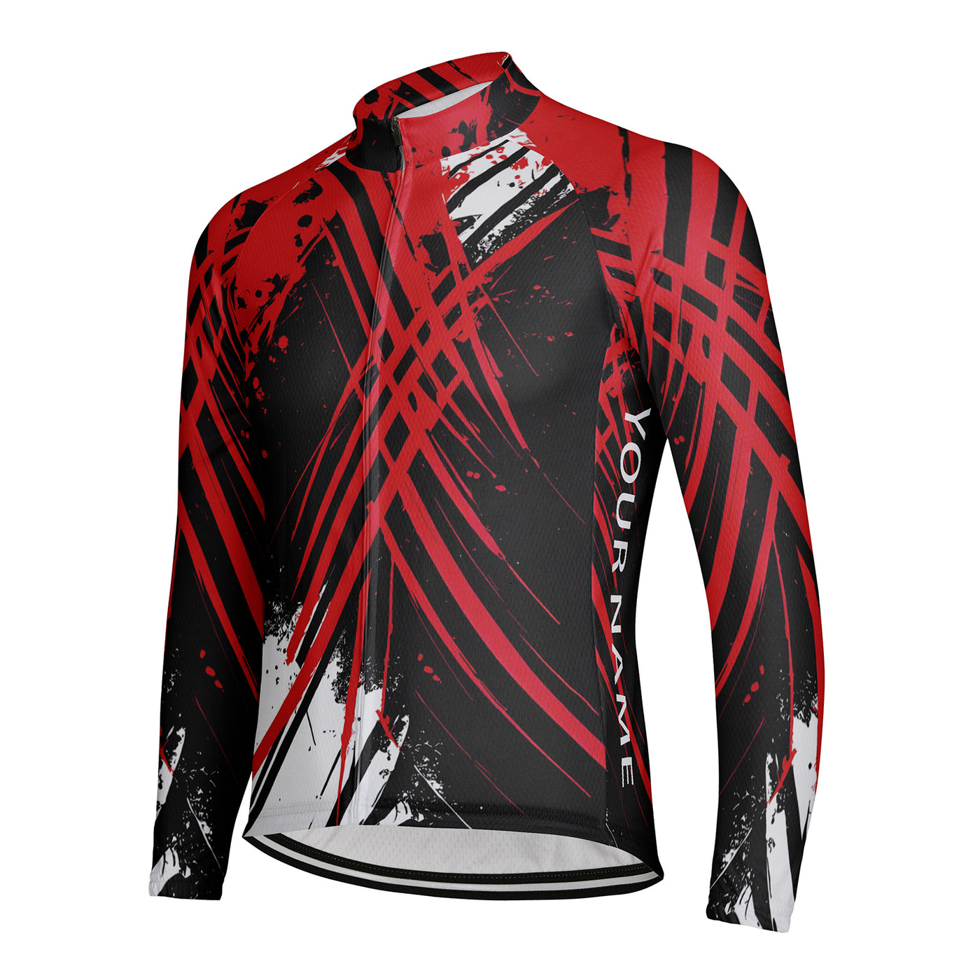 Customized Red Black Cross Color Collision Men's Winter Thermal Fleece Cycling Jersey Long Sleeve