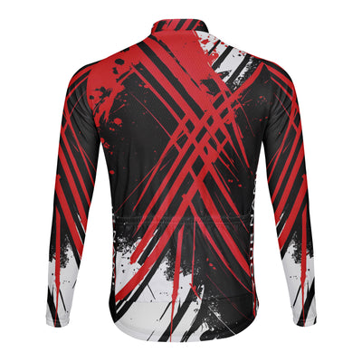 Customized Red Black Cross Color Collision Men's Winter Thermal Fleece Cycling Jersey Long Sleeve