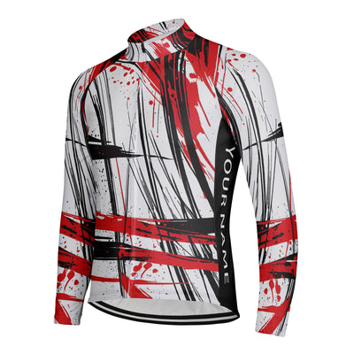 Customized Red Black Cross Color Collision Men's Cycling Jersey Long Sleeve