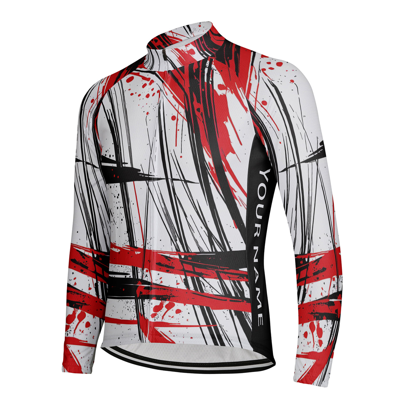 Customized Red Black Cross Color Collision Men's Winter Thermal Fleece Cycling Jersey Long Sleeve