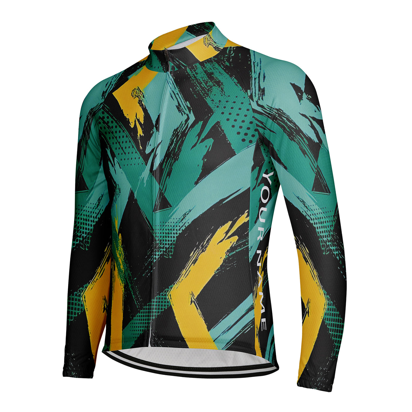 Customized Neon Yellow Green Men's Winter Thermal Fleece Cycling Jersey Long Sleeve