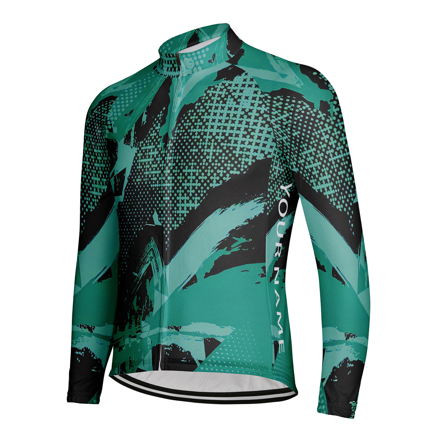 Customized Green and Green Geometric Art Men's Cycling Jersey Long Sleeve