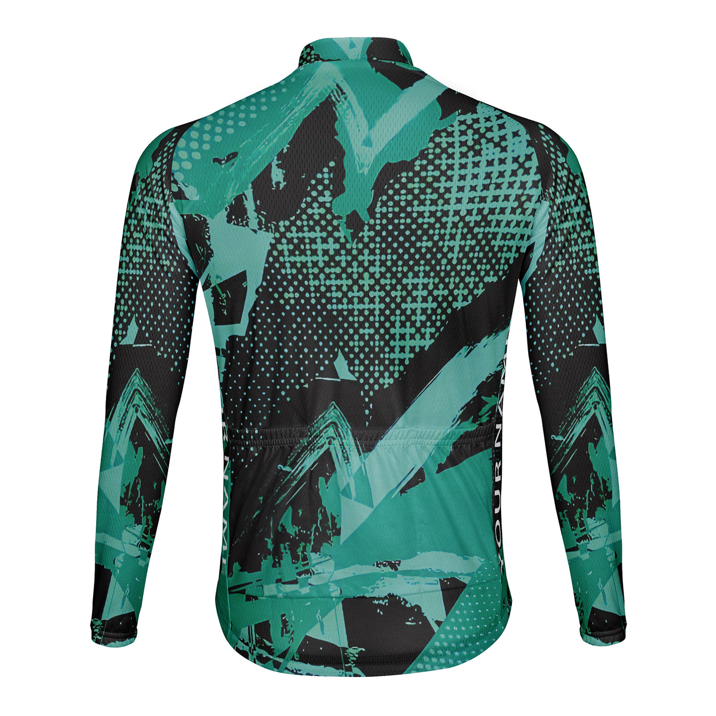 Customized Green and Green Geometric Art Men's Cycling Jersey Long Sleeve