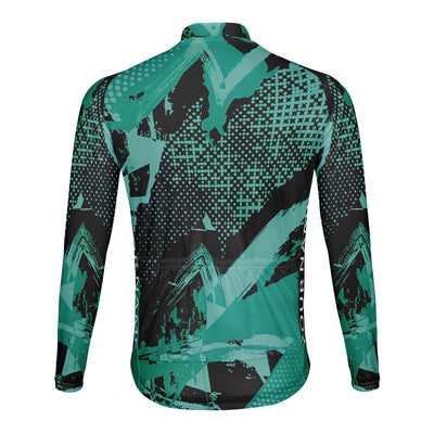 Customized Green and Green Geometric Art Men's Winter Thermal Fleece Cycling Jersey Long Sleeve