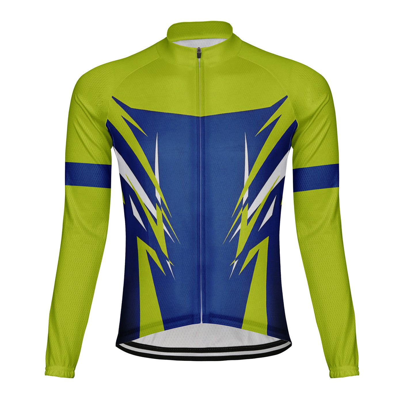 Customized Blue Green Dynamic Contrasting Color Men's Winter Thermal Fleece Cycling Jersey Long Sleeve