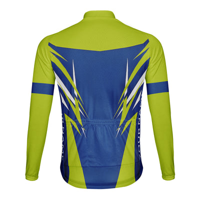 Customized Blue Green Dynamic Contrasting Color Men's Winter Thermal Fleece Cycling Jersey Long Sleeve