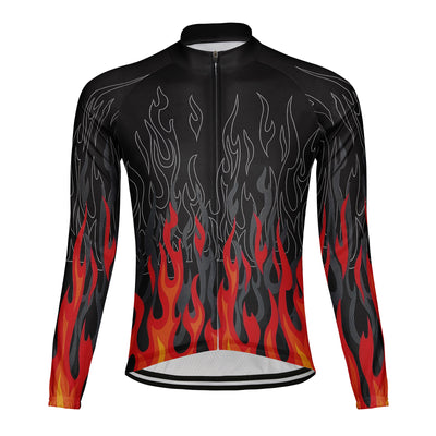 Customized Flame Men's Winter Thermal Fleece Cycling Jersey Long Sleeve